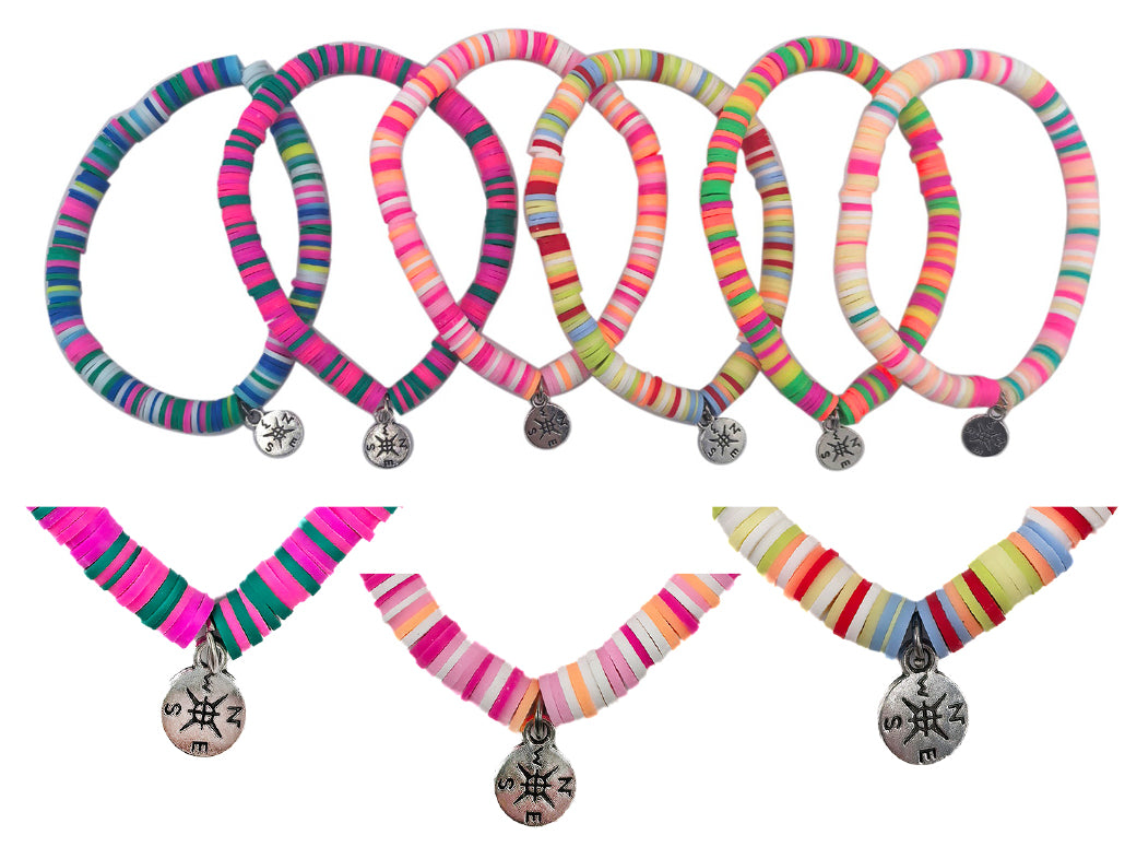 Multi-Color Silicone Bracelet with Compass Charm